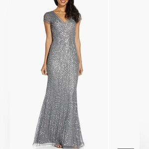 Adrianna Papell Silver Sequin Maxi Dress
